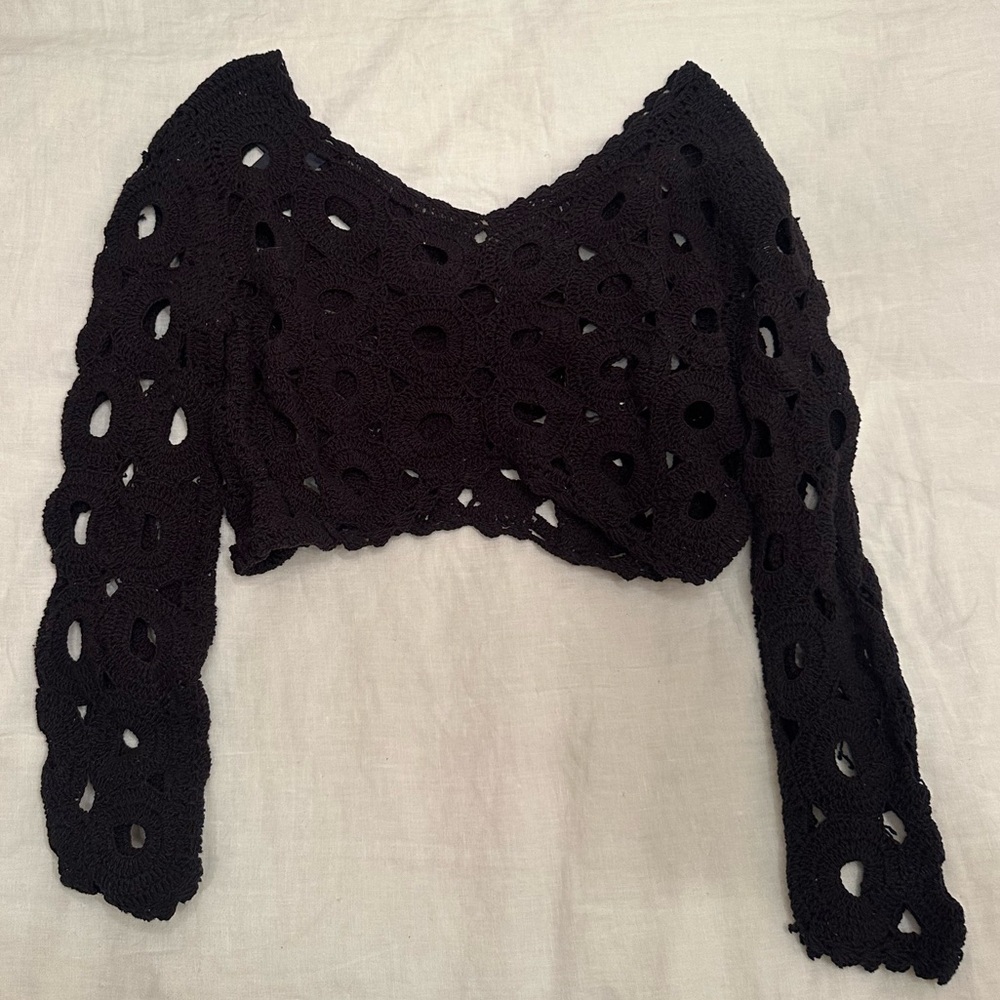 Anthropologie Maeve Cut-Out Crochet Topper in Black - Picture 5 of 7